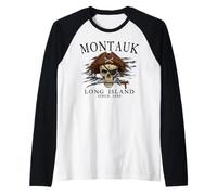 Montauk Long Island NY Teschio Pirata dal 1686 Nero Maglia con Maniche Raglan