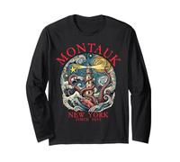 Montauk New York Octopus Lighthouse dal 1693 Lettere Rosse Maglia a Manica