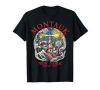 Montauk New York Octopus Lighthouse dal 1693 Lettere Rosse Maglietta
