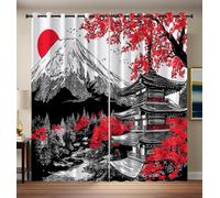 Monte Fuji Alberi Ciliegio In Fiore Tende per Interni Oscuranti Nero Termiche Isolanti 2 pezzi 140L x 260A cm,Giapponese, Tenda Oscurante con Occhielli per Bambini Camera da Letto e Soggiorno