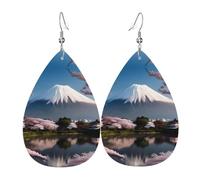 Monte Fuji all'inizio della primavera orecchini in pelle a forma di goccia sono un accessorio lussuoso e alla moda adatto per le donne, mostrando fascino individuale.