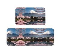 Monte Fuji all'inizio della primavera Set di tappetini ammortizzanti (2 pezzi) - un buon aiuto per stare in piedi in cucina e antiscivolo in bagno