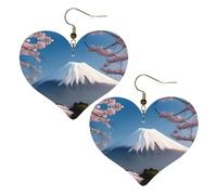 Monte Fuji all'inizio della primavera stampa eleganti orecchini a forma di cuore leggeri accessori da donna perfetti per feste e San Valentino.