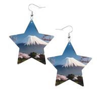 Monte Fuji all'inizio della primavera stampa orecchini in pelle a forma di stella leggeri ed eleganti accessori per feste balli e vita quotidiana.