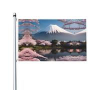 Monte Fuji all'inizio della primavera Stampe Bandiera su entrambi i lati 3 x 5FT leggera e resistente al colore con asole Ideale per feste all'aperto e giardini.