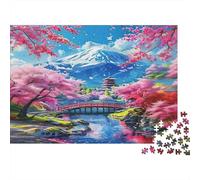 Monte Fuji Ciliegio Paesaggio Puzzle 1000 Pezzi Carta Puzzle per Adulti Giardino Giapponese Relax Decorazione Famiglia Regalo 52x38cm/1000pcs