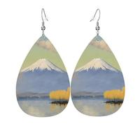 Monte Fuji In The Distance Orecchini in pelle a goccia, accessori da donna, orecchini versatili adatti per pendolarismo e viaggi.