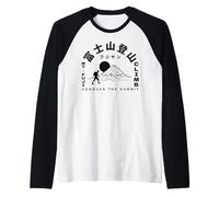 Monte Fuji Salita Avventura Giapponese Kanji Avventura Maglia con Maniche Raglan