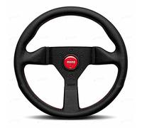 Montecarlo Brushed Black Anodized 320mm Steering Wheel with Red Stitched Black Leather Grip | 3 Spoke Design | Universal Fit | Silver Arrow Horn Button | Ultimate Control & Style