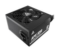 MONTECH APX 550W Alimentatore non modulare, 80 Plus, tecnologia del convertitore Intel ATX12V-CC a CC, design a cavo piatto per migliorare l'efficienza termica, ventola da 120 mm, garanzia