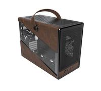 MONTECH Heritage mATX, Chassis da gioco compatto in pelle con fattore di forma micro con design della maniglia firmato, supporta le ultime GPU, ATX PSU 360 mm, 4 ventole, gancio per cuffie, nero