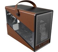 MONTECH Heritage mATX, Chassis da gioco compatto in pelle con fattore di forma micro con design della maniglia firmato, supporta le ultime GPU, ATX PSU 360 mm, 4 ventole, gancio per cuffie, nero
