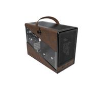 MONTECH Heritage mATX, Chassis da gioco compatto in pelle con fattore di forma micro con design della maniglia firmato, supporta le ultime GPU, ATX PSU 360 mm, 4 ventole, gancio per cuffie, nero