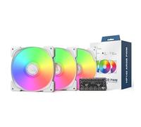 MONTECH HP140mm PWM ARGB Fan - Alto flusso d'aria, cuscinetto per fucile silenzioso, 1600 giri/min, 4 pin, confezione 3 in 1 con mozzo ventola 6 x 6, bianco