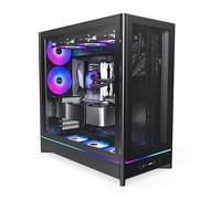 MONTECH HS01 PRO, ATX Mid-Tower PC Case, Gaming PC, High-Airflow, Reversible Layout, Mesh Front Panel, 5X ARGB PWM Fan Pre-Installed, Sink-in Design, Toolless Panels, Black