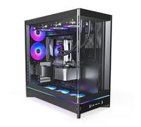 MONTECH HS02 PRO, Case per PC ATX Mid-Tower, PC da gioco, ad alto flusso d'aria, layout reversibile, robusto pannello frontale in vetro temperato curvo, 5 ventole ARGB PWM preinstallate, design a