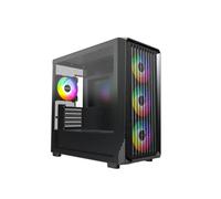 Montech X5M - Custodia per PC da gioco Micro ATX, ad alto flusso d'aria, 4 ventole ARGB da 120 mm preinstallate, pannello laterale in vetro, accenti di stampa in fibra di carbonio, colore nero