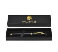 Montecort - Elegante penna a sfera di alta qualità con astuccio, penna a sfera di alta qualità, elegante penna a sfera di lusso, inchiostro blu zaffiro, vecchio money, regalo per uomo, scatola regalo
