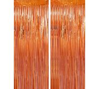 Montegoni 2 Pezzi 1x2.5m Arancione Tende Metalliche Feste con Frange Scintillanti, Decorazione Lamina Glitter per Capodanno, Compleanno, Baby Shower, Festa di Nozze | Frange di Lamina per Decorazione