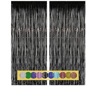Montegoni 2 Pezzi 1x2.5m Nero Tende Metalliche Feste con Frange Scintillanti, Decorazione Lamina Glitter per Capodanno, Compleanno, Baby Shower, Festa di Nozze | Frange di Lamina per Decorazione