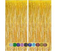 Montegoni 2 Pezzi 1x2.5m Oro Tende Metalliche Feste con Frange Scintillanti, Decorazione Lamina Glitter per Capodanno, Compleanno, Baby Shower, Festa di Nozze | Frange di Lamina per Decorazione