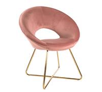 Baroni Home Poltrona Imbottita circolare Bibi Moon in velluto Rosa Cipria con gambe in ferro Dorato, Poltrona da ufficio o da pranzo e Seduta Ergonomica 71x59x84 Cm