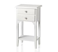 Baroni Home Comodino in Stile Shabby Chic Bianco con Due cassetti e Un ripiano, Comodino in Legno MDF Decorato con pomelli a Rosa in Resina. Dimensioni: 37x26x70 cm