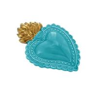Montemaggi Cuore Ex Voto Turchese Decorazione Dipinta a Mano 16x11cm Porcellana