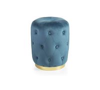 Montemaggi Pouf trapuntato cilindrico in velluto base dorata stile glam Blu 36X36X47 cm