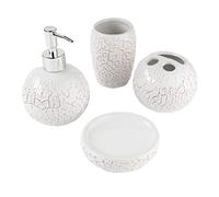 Montemaggi Set da Bagno 4 Pezzi in Ceramica Bassorilievo Bianco. Include dispenser, portaspazzolino, Bicchiere e portasapone