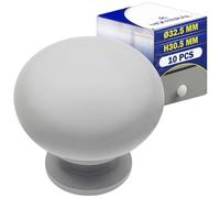 MONTERAL 10 Pezzi Pomelli per Mobili Ø32,5 mm H30,5 mm - Pomelli Cucina Realizzato in Acciaio Resistente in Color Bianco - Garanzia di 10 Anni