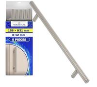 MONTERAL 5 Pezzi Maniglia per Mobili da Cucina 156 x H31 mm Ø 12 mm Distanza Tra i Fori Montaggio 96 mm - Maniglie Cucina y Mobili Realizzato in Acciaio Color Grigio - Garanzia di 10 Anni