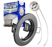 MONTERAL Set 12 Pezzi Cornice LED Portafaretto Ø 53-80 mm e 12 Pezzi Ceramica Portalampada GU10 250V per Lampadina Max 50W - Colore Nero Cromato - Garanzia di 10 Anni