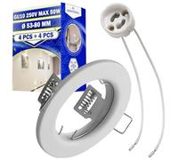 MONTERAL Set 4 Pezzi Cornice LED Portafaretto Ø 53-80 mm e 4 Pezzi Ceramica Portalampada GU10 250V per Lampadina Max 50W - Colore Bianco - Garanzia di 10 Anni