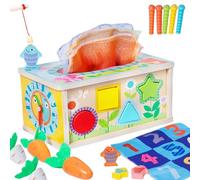 Montessori 8 in 1 Cubo Multiattività Educativo - Giochi Bambini 1-3 Anni Con Scatola di Fazzoletti, Pesca, Interattivi Sensoriali - Regalo per Bimbo Bimba