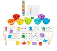 Montessori Arithmetic Math Toy Set, Montessori Arithmetic Math Toy, Silicone Digital Learning with Beads, Chopsticks & Spoons, Number Blocks, Daily Number Match, Wooden for Children Gifts (B)