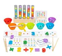 Montessori Arithmetic Math Toy Set, Montessori Arithmetic Math Toy, Silicone Digital Learning with Beads, Chopsticks & Spoons, Number Blocks, Daily Number Match, Wooden for Children Gifts (C)