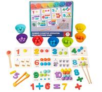 Montessori Arithmetic Math Toy Set - Silicone Digital Learning with Beads, Chopsticks & Spoons, Educational Early Childhood Education Bead, Wooden Toy for Children Gifts (1PCS)