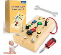 Montessori Busy Board in Legno, Activity Board con Interruttori Della Luce LED e Viti Diverse, Tavola Sensoriale e Motoria, Giocattolo Educativo STEM per Bambini da 2 a 5 Anni, Maschi e Femmine