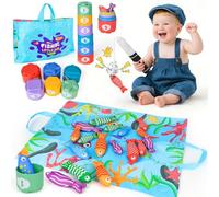 Montessori giocattolo a partire da 1 anno, gioco di pesca per bambini con tazze e tappetino, giocattolo educativo per conteggio dei numeri, colori assortiti, regali di compleanno per ragazzi e ragazze