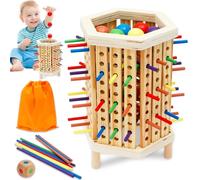 Montessori, gioco da tavolo in legno con 42 bastoncini di legno, 6 palline, cubi, borsa portaoggetti, giocattoli montessori a partire dai 3 anni di lavoro di squadra e di formazione strategica
