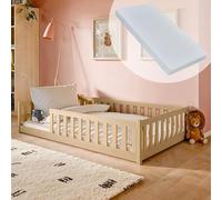 Montessori, lettino per bambini, 120 x 200 cm, con materasso, protezione anticaduta e rete a doghe, letto singolo per bambini, letto singolo, 80 x 160 cm, 90 x 200 cm, 140 x 200 cm, 140 x 200 cm