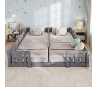 Montessori - Letto da pavimento per bambini, 90 x 200 cm, letto matrimoniale con barriera di sicurezza, letto per bambini in legno massiccio pino, letto da gioco per 2 bambini, ragazzi e ragazze senza