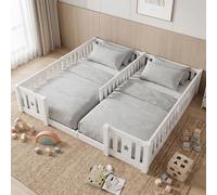 Montessori - Letto da pavimento per bambini, 90 x 200 cm, letto matrimoniale con barriera di sicurezza, Montessori letto per bambini in legno massiccio pino, per famiglie con due bambini, bianco