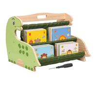 Montessori - Libreria per bambini, in legno, con robuste tasche in tela, portatile, per cameretta dei bambini, sala giochi e asilo (verde)