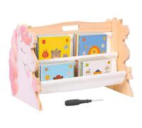 Montessori - Libreria per bambini, in legno, con robuste tasche in tela, portatile, per cameretta dei bambini, sala giochi e asilo (rosa)