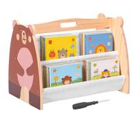 Montessori - Libreria per bambini, in legno, con robuste tasche in tela, portatile, per cameretta dei bambini, sala giochi e asilo (marrone)