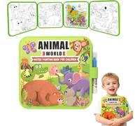 Montessori Mess Free Water Coloring Book - 4 Pack Reusable Water Coloring Book with Watercolor Pens, Childhood Joy Experience - Rediscover Fun & Playfulness (Green)