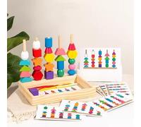 Montessori Premium - Set di giocattoli in legno a partire dai 3 ai 5 anni, per allenare le abilità motorie con gioco a filo, mattoncini e gioco di smistamento, con scatola di immagazzinaggio, regalo