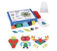 Montessori Puzzle in Legno di 210 Forma Geometrica,Blocchi di Legno Classico educativo Giocattoli Montessori Set di Tangram,Divertente Giocattolo 30 carte di apprendimento-per 3 4 5 6 Anni Bambini